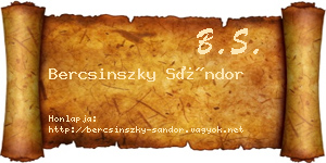 Bercsinszky Sándor névjegykártya